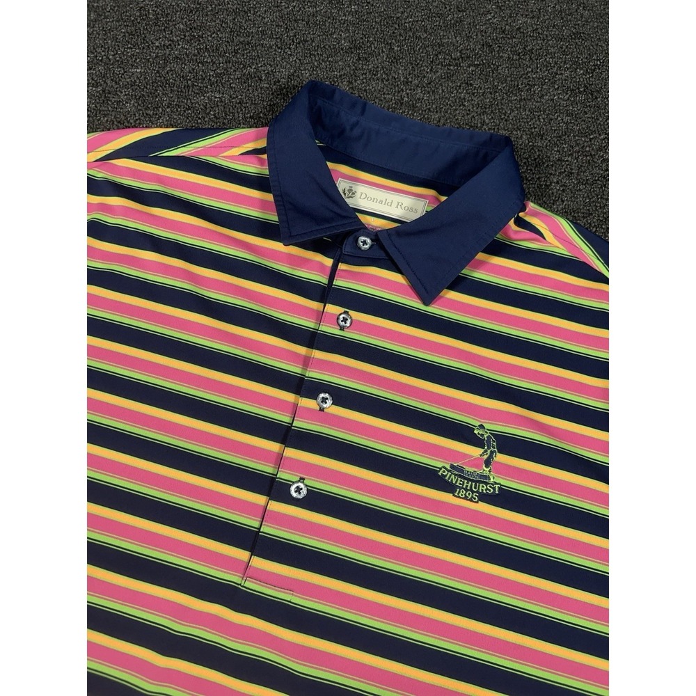 Donald‎ Ross Pinehurst Golf Polo Shirt Men's Large Striped Colorful Golf Stretch